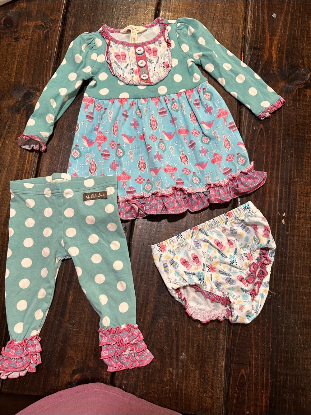 Matilda Jane Winter/Christmas Girls Polka Dot & Ruffle 3 piece set.